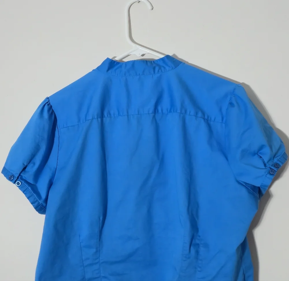Ricki's Bright Cyan Blue Short Sleeve V-Neck Button Front Blouse Office Size 16 - Picture 7 of 12